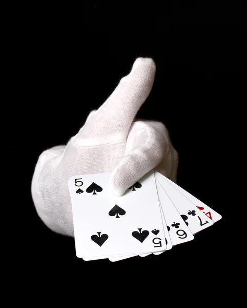 Karty w ręku izolowane na czarno — Zdjęcie stockowe