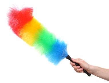 Soft colorful duster in hand on white clipart