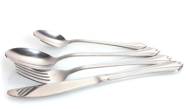 Tenedor, cuchara y cuchillo aislados en blanco —  Fotos de Stock