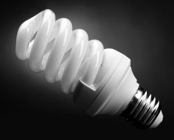 Lampada a risparmio energetico su sfondo nero — Foto Stock