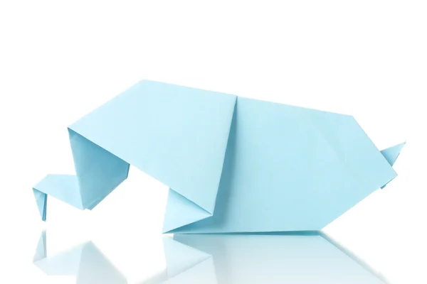 Origami slona z modrého papíru izolovaných na bílém — Stock fotografie