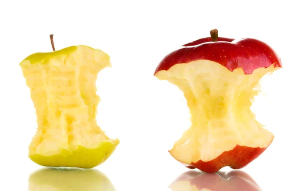 Δύο μήλα δαγκωμένο που απομονώνονται σε λευκό — Φωτογραφία Αρχείου