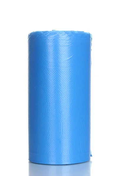 白で隔離される青いごみ袋のロール — ストック写真