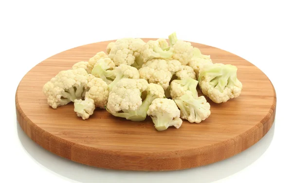 stock image Fresh cauliflower on cutting board isolated on white