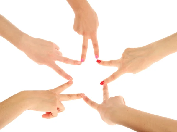 Grupo de jovens 's mãos isoladas em branco — Fotografia de Stock