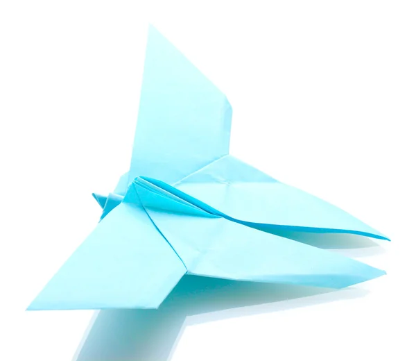 Origami butterfly out of the blue paper isolated on white — Stock Photo, Image