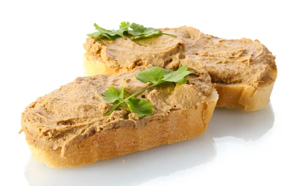 Färska paté på isolerade på vitt bröd — Stockfoto