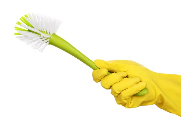 Cleaning brush for toilet in hand isolated on white — Stock Photo, Image