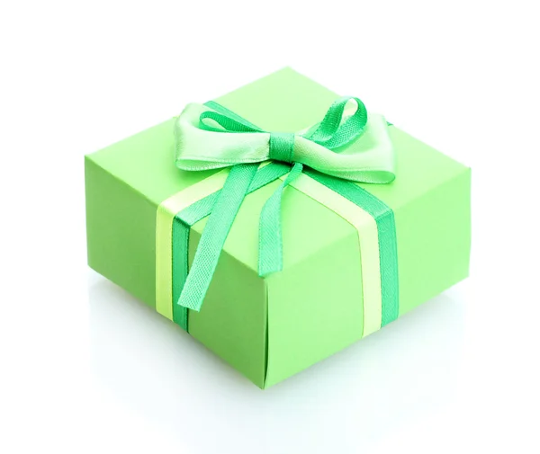 Cadeau vert avec arc isolé sur blanc — Photo