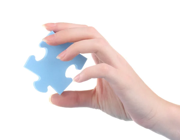 Kéz- és puzzle, elszigetelt fehér — Stock Fotó