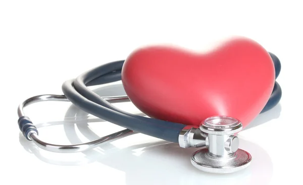 Orvosi sztetoszkóppal, és elszigetelt fehér szív — Stock Fotó