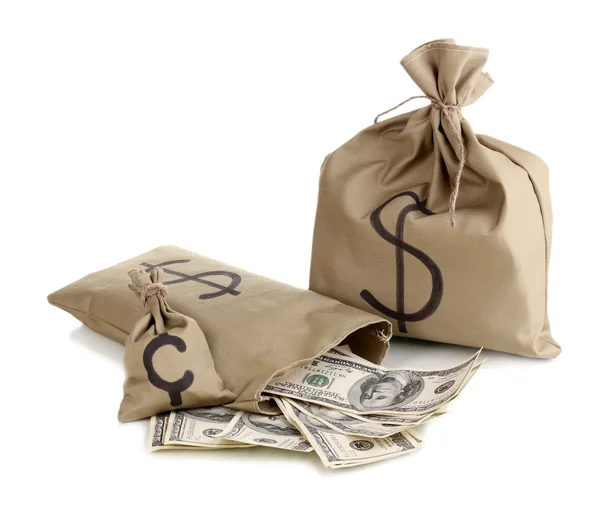 Bags with money isolated on white — Stock Photo, Image