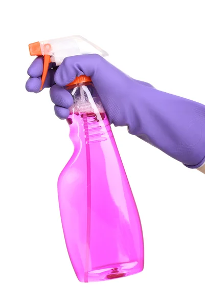 Spray limpiador en mano aislado en blanco —  Fotos de Stock