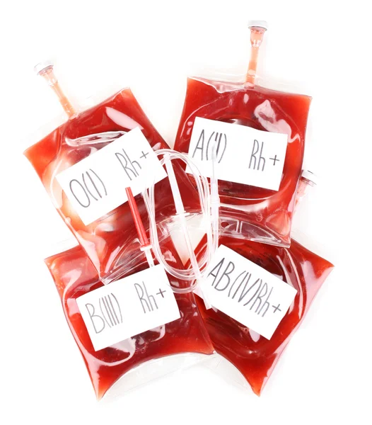 Bags of blood and infusion isolated on white — Stock Photo, Image