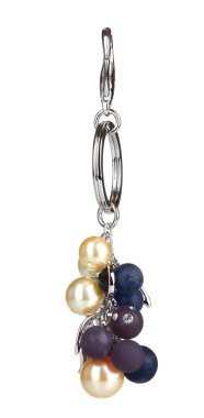 Beautiful silver keychain with precious stones isolated on white clipart