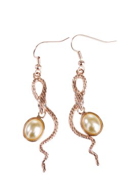 Beautiful gold earrings with pearls isolated on white clipart