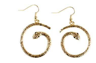 Beautiful gold earrings isolated on white clipart