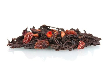 aromatik jasmin kuru çay yaprakları üzerinde beyaz izole yığını