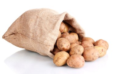 Fresh potatoes in the bag isolated on white clipart