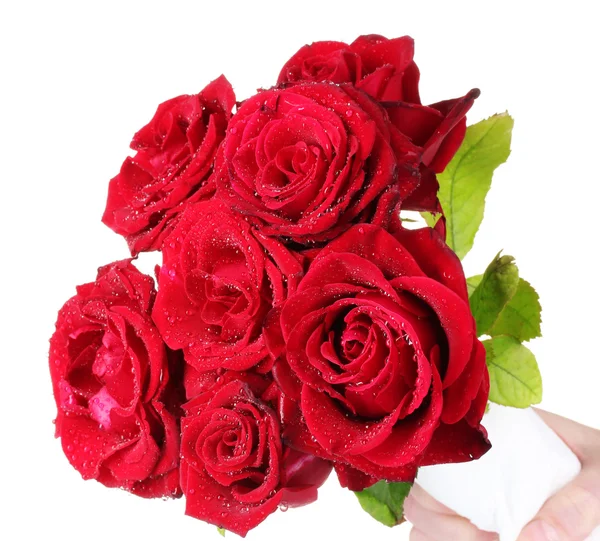 Bellissimo bouquet di rose rosse isolate su bianco — Foto Stock