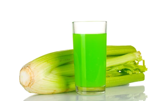 Fresh green celery and juice isolated on white — Stock Photo, Image