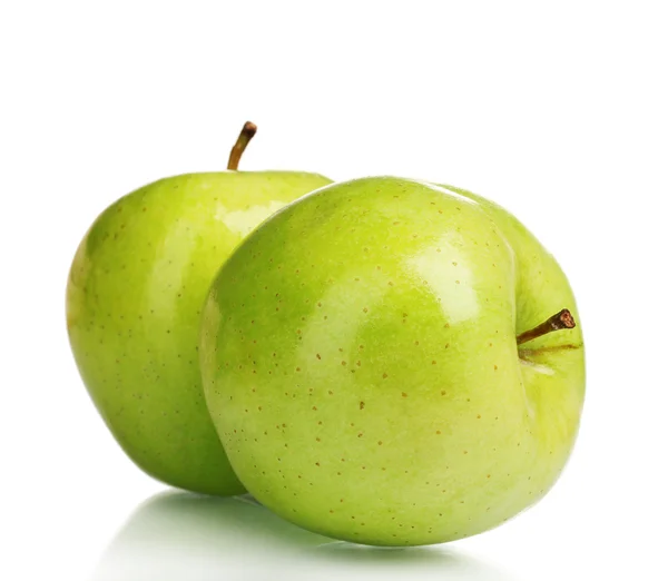 Twee sappige groene appels geïsoleerd op wit — Stockfoto