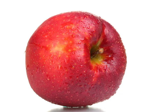 Juicy κόκκινο μήλο με σταγόνες που απομονώνονται σε λευκό — Φωτογραφία Αρχείου