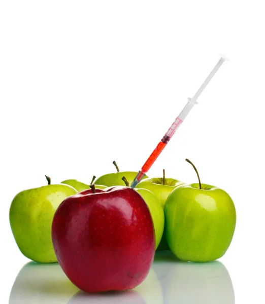 Röda och gröna äpplen och spruta isolerad på vit — Stockfoto
