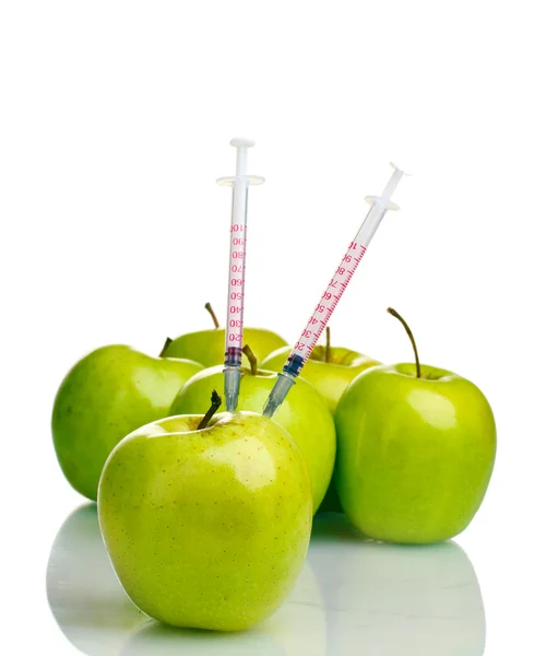 Green apples and syringes isolated on white — Stock Photo, Image
