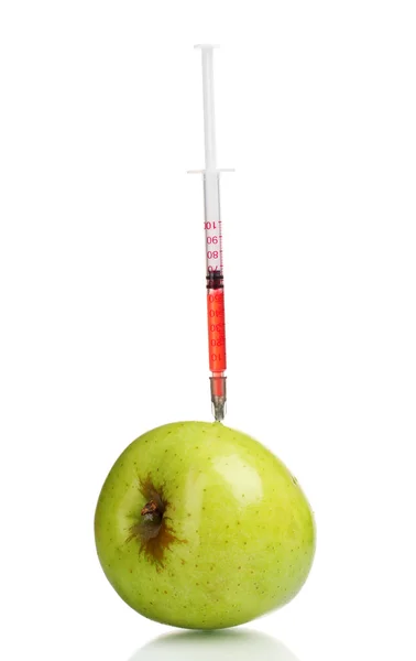 青リンゴと白で隔離される注射器 — ストック写真