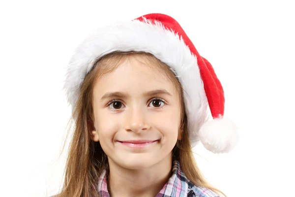 Όμορφο κοριτσάκι στο καπέλο Χριστούγεννα — Φωτογραφία Αρχείου