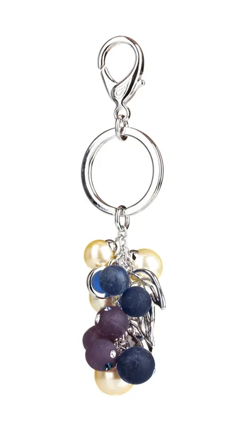 Beautiful silver keychain with precious stones isolated on white — Stock Photo, Image