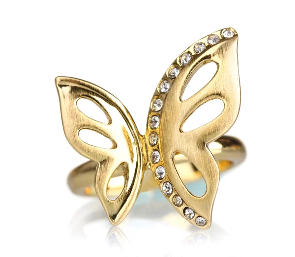 Mooie gouden ring met edelstenen geïsoleerd op wit — Stockfoto
