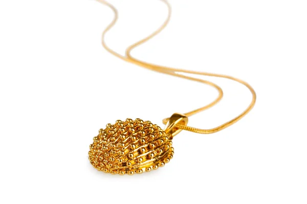 Beautiful gold pendant on chain isolated on white — Stock Photo, Image