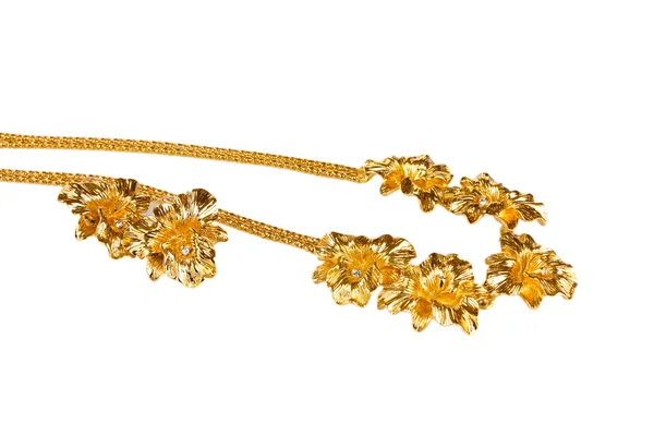 Belo colar de ouro e brincos isolados em branco — Fotografia de Stock