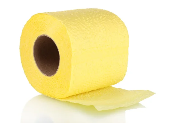 Żółty papier toaletowy na białym tle — Zdjęcie stockowe