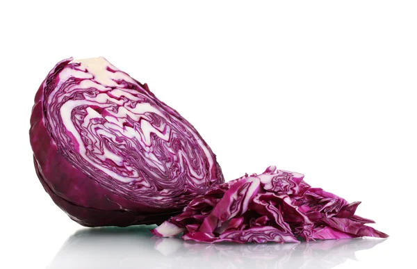Sliced cabbage and knife isolated on white — Stock Photo, Image