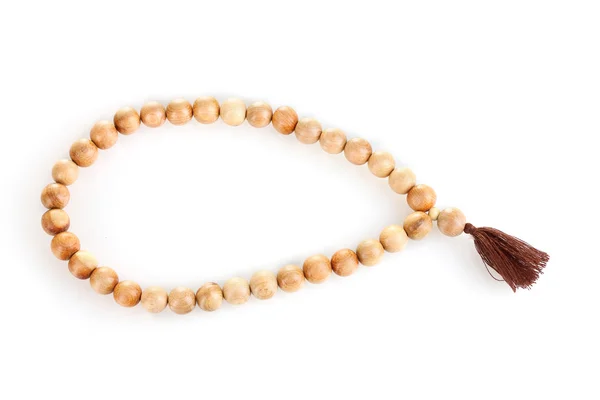 Wooden rosary isolated on white — Stock Photo, Image