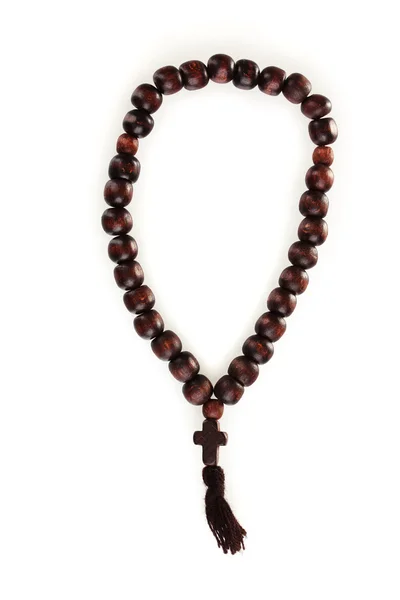 Wooden rosary isolated on white — Stock Photo, Image