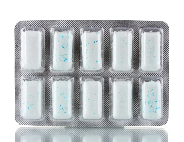 Blister met 10 kauwgom tandvlees, geïsoleerd op wit — Stockfoto
