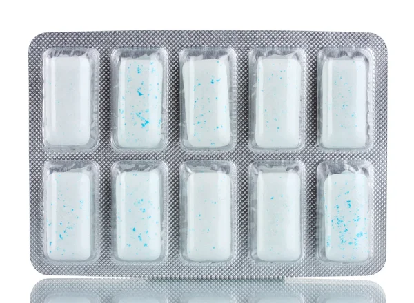 Blister met 10 kauwgom tandvlees, geïsoleerd op wit — Stockfoto