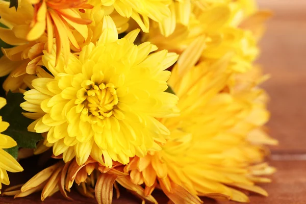 Orange Chrysanthemen Blumen auf hölzernem Hintergrund — Stockfoto