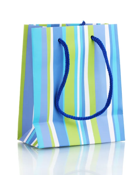 Çizgili hediye çanta üzerinde beyaz izole — Stok fotoğraf