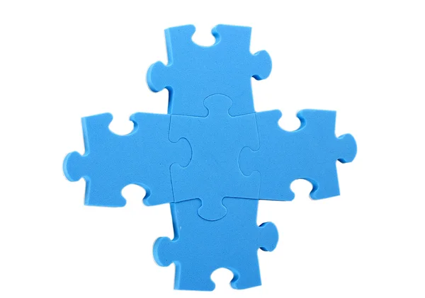 블루 퍼즐 클로즈업, 흰색 절연 — 스톡 사진