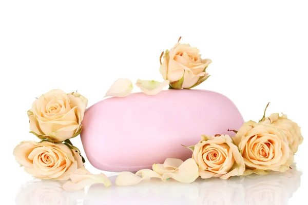 Stock image Soap with roses on white background