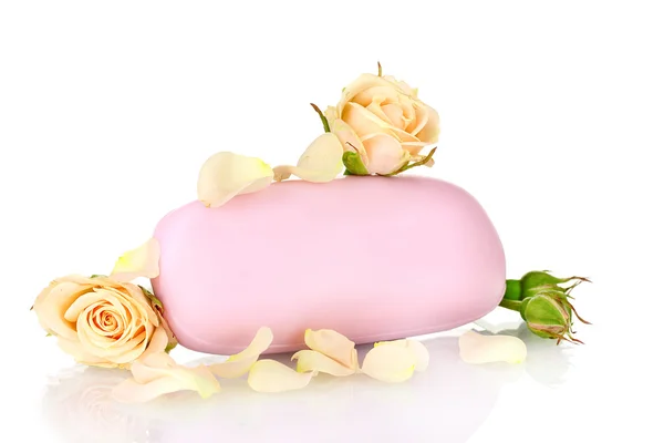 stock image Soap with roses on white background