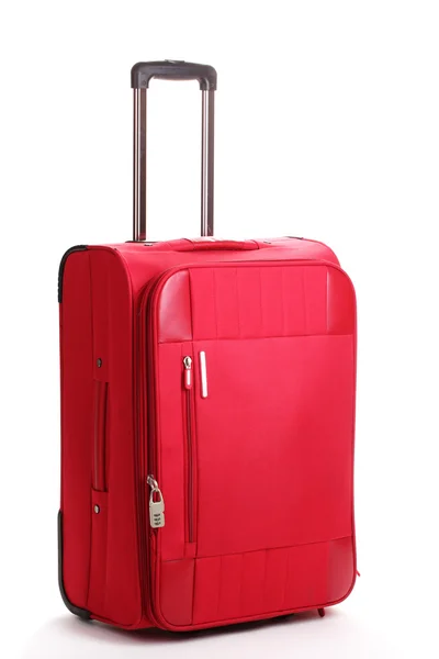 Beyaz izole kırmızı seyahat çantası — Stok fotoğraf