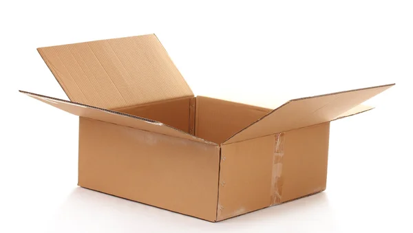 Beyaz izole karton kutu açmak — Stok fotoğraf