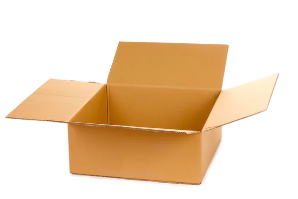 Beyaz izole karton kutu açmak — Stok fotoğraf