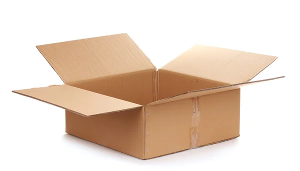 Caja de cartón abierta aislada en blanco — Foto de Stock